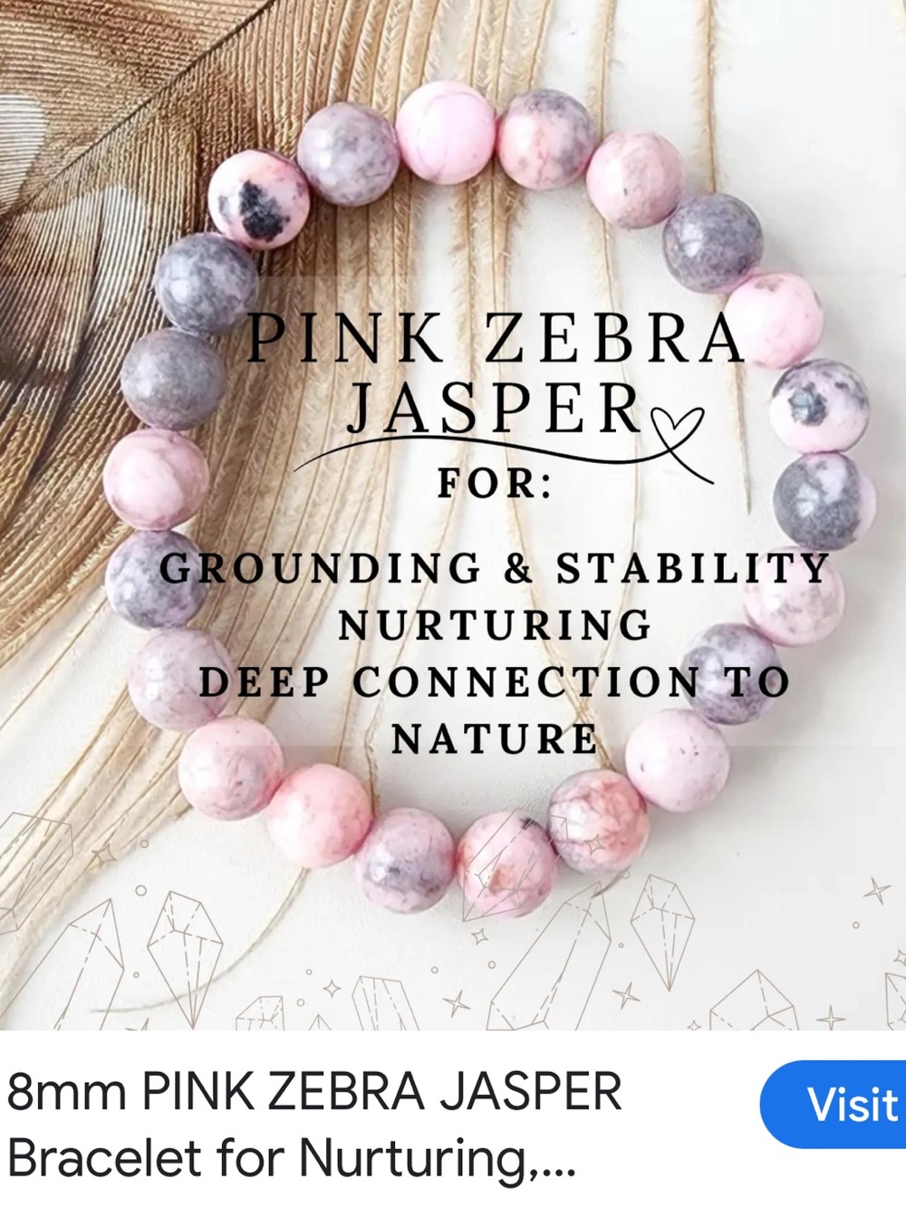 #2951**Pink Zebra Jasper Beaded Stretch Bracelet - Pink